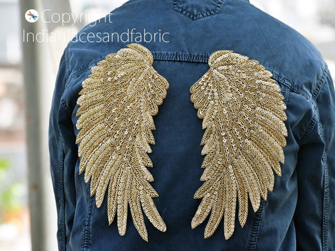 Handcrafted Beaded Angle Wings Patches Thread Applique Sew on Denim Jackets Patches Embroidered Patch DIY Decorative Appliques