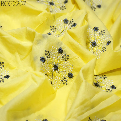 42" Embroidered Indian Cotton Fabric by the Yard Embroidery Sewing Nursery Curtain Crafting Summer Kids Women Dress making Material Quilting