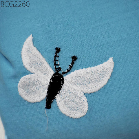 Indian Sky Blue Embroidered Cotton Fabric by the Yard Embroidery Sewing Quilting Crafting Nursery Drapery Kids Summer Dress Costumes