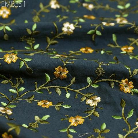 Embroidered Cotton Fabric by the Yard Indian Embroidery Sewing DIY Crafting Summer Women Kids Dresses Costumes Doll Bag Home Decor Curtain