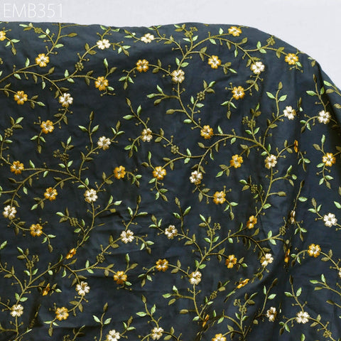 Embroidered Cotton Fabric by Yard: Indian Floral Sewing Crafting Material
