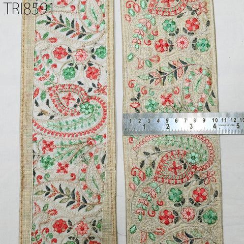 9 Yard Embroidered 10CM Trim | Indian Embroidery Ribbons Laces | Sari Border Saree | DIY Crafting Beach Bag | Decorative Trimmings Tape