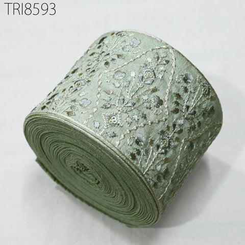 9 Yard Mint Green Embroidered 9cm Ribbon Fabric Trim Indian Embroidery Sari Border Crafting Saree Sewing Embellishment Costumes Trimmings