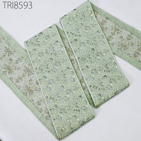 9 Yard Mint Green Embroidered 9cm Ribbon Fabric Trim Indian Embroidery Sari Border Crafting Saree Sewing Embellishment Costumes Trimmings