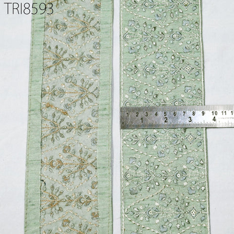 9 Yard Mint Green Embroidered 9cm Ribbon Fabric Trim Indian Embroidery Sari Border Crafting Saree Sewing Embellishment Costumes Trimmings