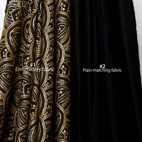 Indian Embroidered Fabric by the yard Sewing DIY Crafting Black Embroidery Wedding Dress Costumes Cushion Covers Table Runners Dolls Bags
