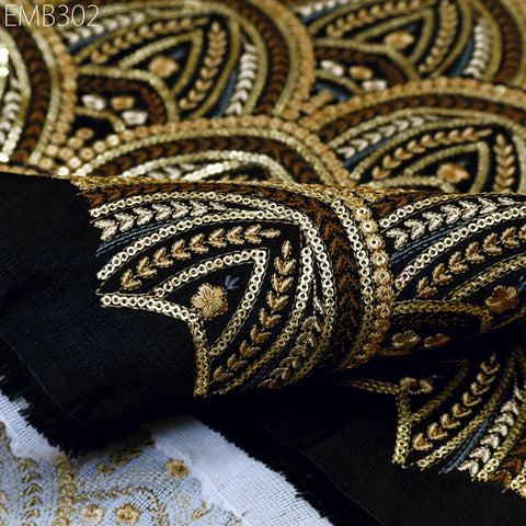 Indian Embroidered Fabric by the yard Sewing DIY Crafting Black Embroidery Wedding Dress Costumes Cushion Covers Table Runners Dolls Bags