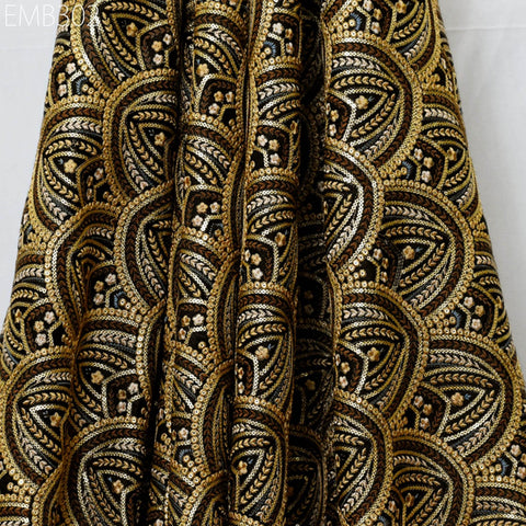 Indian Embroidered Fabric by the yard Sewing DIY Crafting Black Embroidery Wedding Dress Costumes Cushion Covers Table Runners Dolls Bags