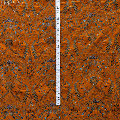 Mustard Indian Embroidered Velvet Fabric by the yard Dresses Making Sewing DIY Crafting Wedding Costumes Blazers Bags Table Runner Quilting