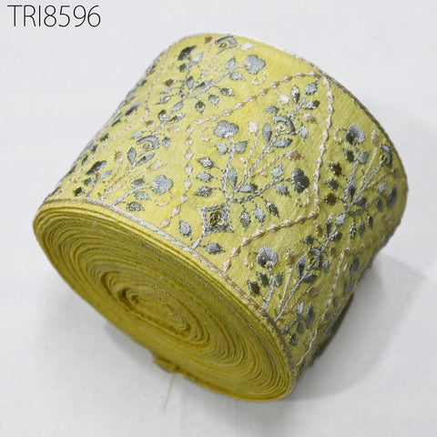 9 Yard Yellow Embroidery 9cm Trim Indian Embroidered Ribbon Laces Fabric Sari Border Crafting Saree Sewing Embellishment Costumes Trimmings