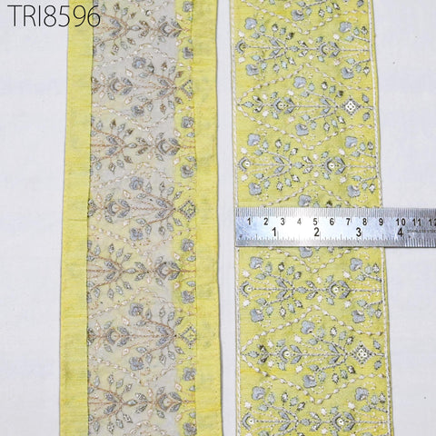 9 Yard Yellow Embroidery 9cm Trim Indian Embroidered Ribbon Laces Fabric Sari Border Crafting Saree Sewing Embellishment Costumes Trimmings