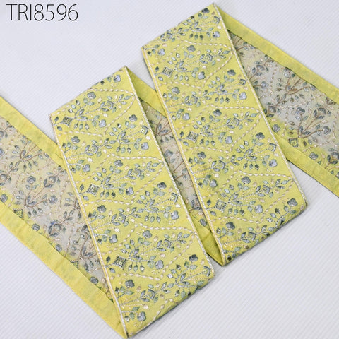 9 Yard Yellow Embroidery 9cm Trim Indian Embroidered Ribbon Laces Fabric Sari Border Crafting Saree Sewing Embellishment Costumes Trimmings