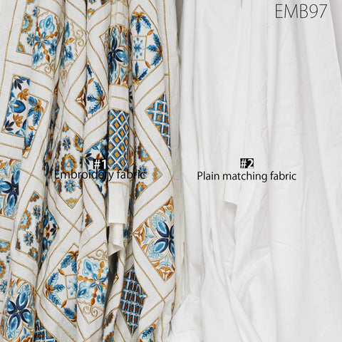 Indian white embroidered fabric embroidery cotton fabric by the yard sewing fabric DIY crafting wedding dress costumes doll bag home décor furnishing floral curtains making fabric