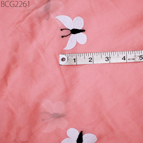 Indian Peach Pink Embroidered Cotton Fabric by the Yard Embroidery Sewing Crafting Nursery Drapery Kids Summer Dresses Skirt Pillowcases