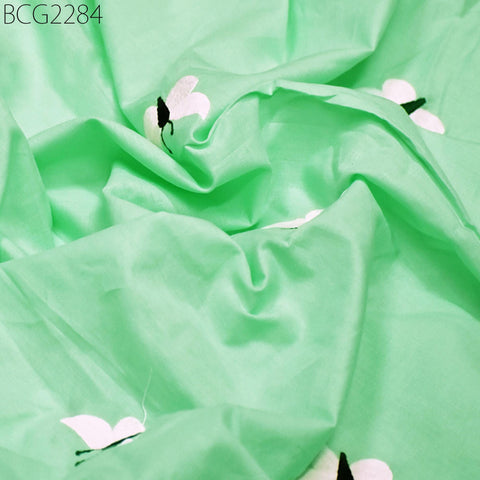 Indian Mint Green Embroidered Cotton Fabric by the Yard Embroidery Sewing Crafting Nursery Drapery Kids Summer Dresses Skirt Pillowcases