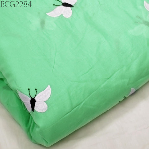 Indian Mint Green Embroidered Cotton Fabric by the Yard Embroidery Sewing Crafting Nursery Drapery Kids Summer Dresses Skirt Pillowcases