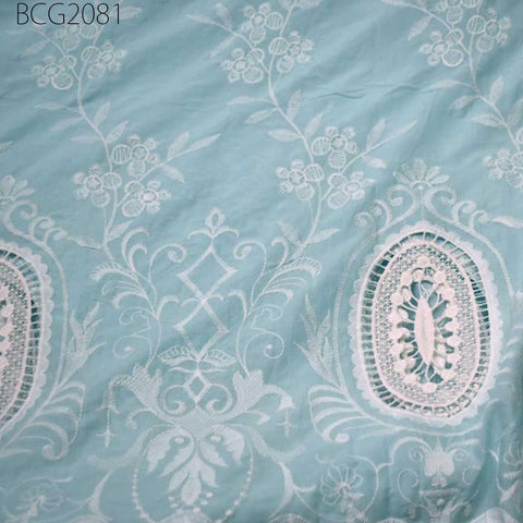 52'' Mint Blue Embroidered Fabric Summer Evening Dresses Crafting Indian Cotton Fabric by the Yard Sewing Skirt Costumes Table Runners Decor
