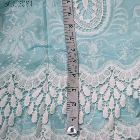 52'' Mint Blue Embroidered Fabric Summer Evening Dresses Crafting Indian Cotton Fabric by the Yard Sewing Skirt Costumes Table Runners Decor