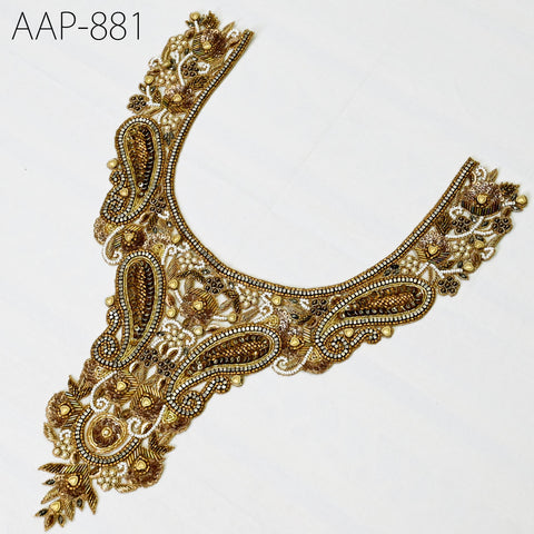 1 Pieces Handmade Decorative Patches Crafting Zardosi Neck Handcrafted Neckline Indian Decorated Embroidered Applique Wedding Zari Neckline