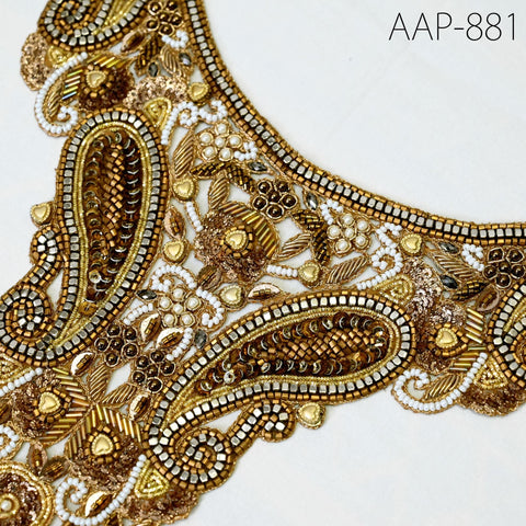 1 Pieces Handmade Decorative Patches Crafting Zardosi Neck Handcrafted Neckline Indian Decorated Embroidered Applique Wedding Zari Neckline