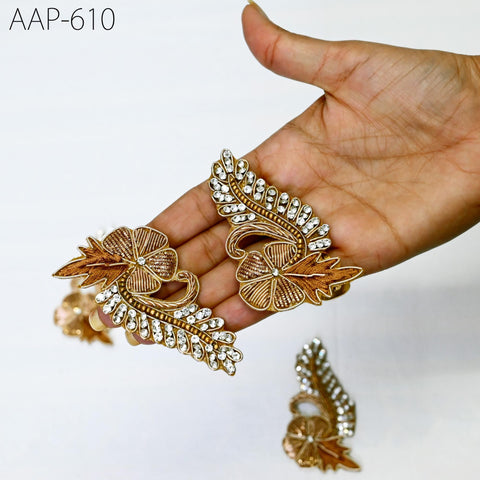 10 Indian Rhinestone Appliques Decorative Golden Patches for Dress Beaded Bridal Headband Handmade Embroidery sewing craft Applique Crafting