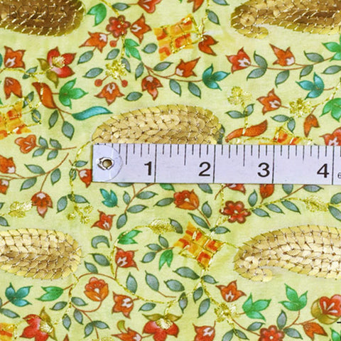 Lemon Sequin Embroidery Fabric Indian Saree Embroidered Fabric by the Yard Crafting Sewing Sequined Wedding Dress Costumes Doll Making