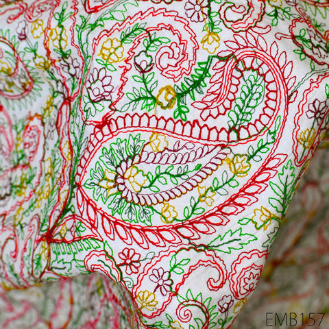 Paisley Embroidered Cotton Fabric by Yard Indian Embroidery Sewing DIY Crafting Women Summer Dresses Costumes Tote Bag Home Decor Curtains