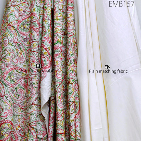 Paisley Embroidered Cotton Fabric by Yard Indian Embroidery Sewing DIY Crafting Women Summer Dresses Costumes Tote Bag Home Decor Curtains