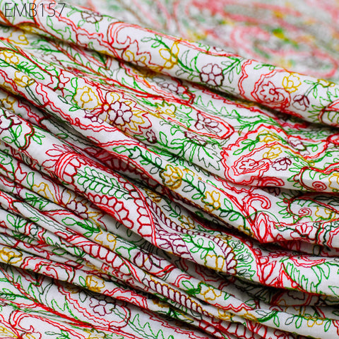 Paisley Embroidered Cotton Fabric by Yard Indian Embroidery Sewing DIY Crafting Women Summer Dresses Costumes Tote Bag Home Decor Curtains