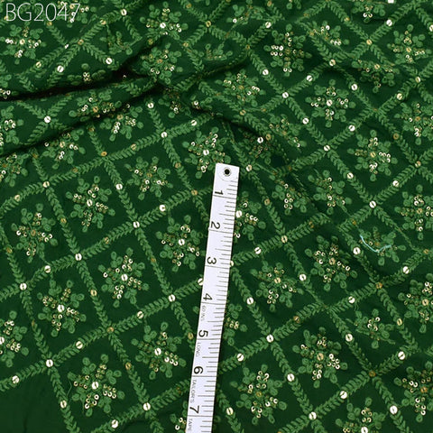 54'' Indian Green Georgette Sequined Embroidered Fabric by the Yard Wedding Dress Sequin Saree Crafting Sewing Costumes Chikankari fabric