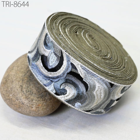 9 Yard Grey 55mm Embroidered Saree Ribbon Embroidery Trim Border Craft Sewing Accessories for Beach Bag, Hats, Costumes Christmas Home Decor