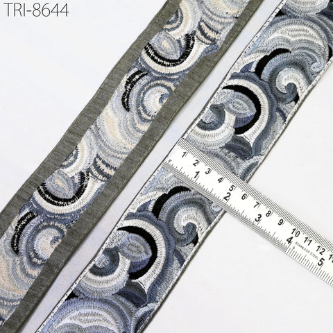 9 Yard Grey 55mm Embroidered Saree Ribbon Embroidery Trim Border Craft Sewing Accessories for Beach Bag, Hats, Costumes Christmas Home Decor