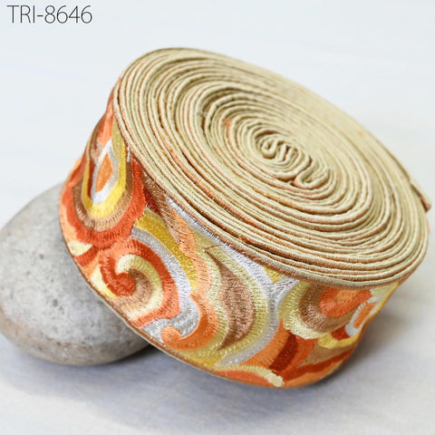 9 Yard Orange 55 mm Embroidered Trim Sewing Accessories Embroidery Ribbon Indian Sari Border Crafting Embellish Belts Hats Tote Bag Costumes