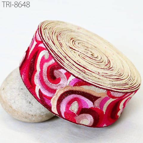 9 Yard Red 55mm Indian Sari Border Crafting Sewing Embroidery Trim Ribbon Embroidered Hair Accessories, Lampshade making Home Decor Trimming