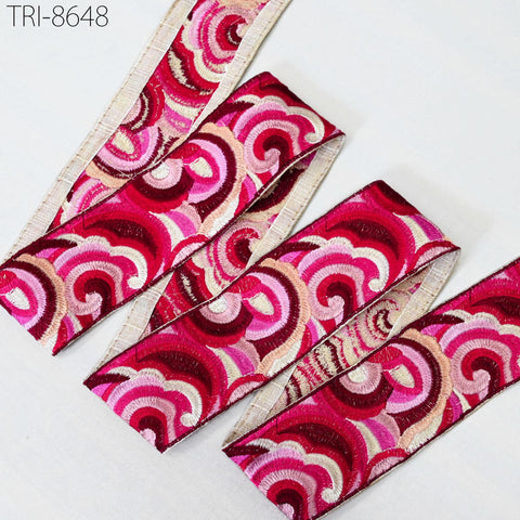 9 Yard Red 55mm Indian Sari Border Crafting Sewing Embroidery Trim Ribbon Embroidered Hair Accessories, Lampshade making Home Decor Trimming