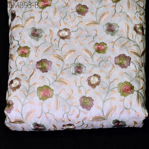 White Embroidered Fabric by the yard Sewing DIY Crafting Indian Embroidery Wedding Dress Blouses Historical Costumes Cushions Table Runners
