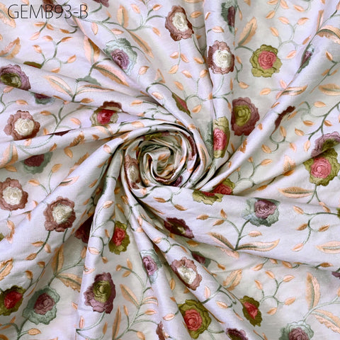 White Embroidered Fabric by the yard Sewing DIY Crafting Indian Embroidery Wedding Dress Blouses Historical Costumes Cushions Table Runners
