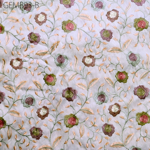 White Embroidered Fabric by the yard Sewing DIY Crafting Indian Embroidery Wedding Dress Blouses Historical Costumes Cushions Table Runners