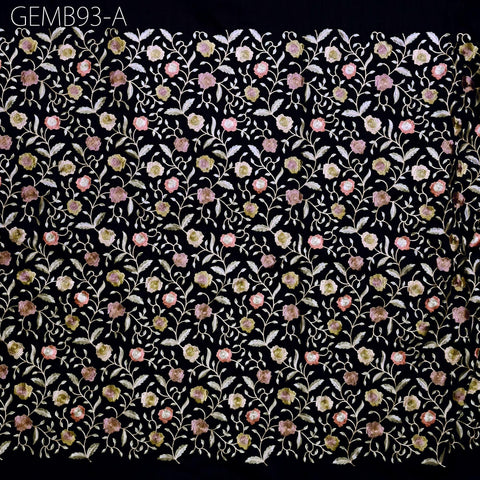 Black Embroidered Fabric by the yard Sewing DIY Crafting Indian Embroidery Wedding Dress Costumes Dolls Cushion Covers Table Runner Blouses