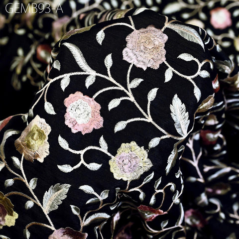 Black Embroidered Fabric by the yard Sewing DIY Crafting Indian Embroidery Wedding Dress Costumes Dolls Cushion Covers Table Runner Blouses