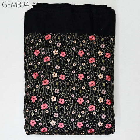 Indian Black Embroidered Fabric by the yard Sewing DIY Crafting Embroidery Wedding Dress Costumes Dolls Bags Cushions Table Runners Blouses