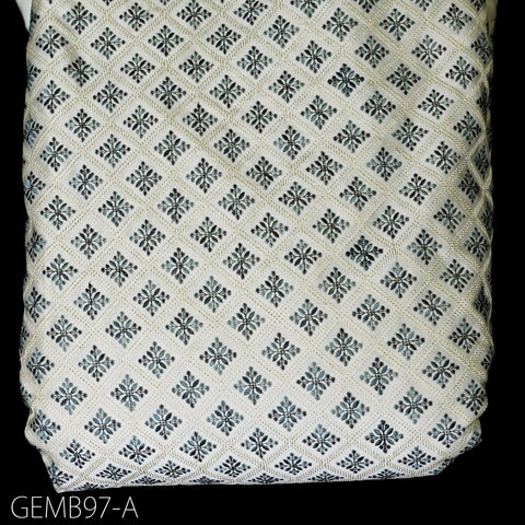 Cream Embroidered Fabric by the yard Sewing DIY Crafting Indian Embroidery Wedding Dresses Costumes Dolls Bags Cushion Covers Table Runners