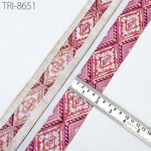 9 Yard Pink Indian Sari 5 CM Border Embellishments Embroidery Trim Embroidered Ribbon Sewing Crafting Curtain Headbands Dog Collar Tote Bag
