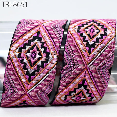 9 Yard Pink Indian Sari 5 CM Border Embellishments Embroidery Trim Embroidered Ribbon Sewing Crafting Curtain Headbands Dog Collar Tote Bag