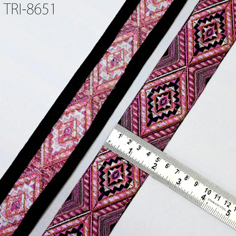 9 Yard Pink Indian Sari 5 CM Border Embellishments Embroidery Trim Embroidered Ribbon Sewing Crafting Curtain Headbands Dog Collar Tote Bag