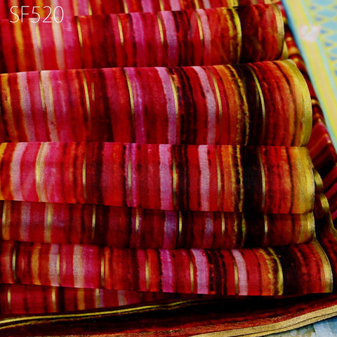 Red Pure Silk Organza Saree Indian Printed Fabric by the Yard DIY Crafting Sewing Wedding Dresses Costumes Dolls Women Apparel Light Weight