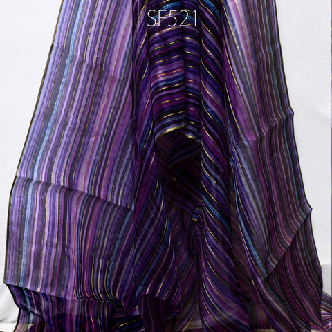 Purple Pure Silk Organza Saree Indian Printed Fabric by the Yard Crafting Sewing Bride Wedding Dresses Costumes Women Apparel Light Weight