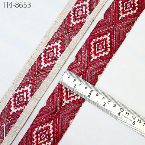 9 Yard Red Indian Sari 5 CM Border Embroidery Trim Embroidered Saree Ribbon Embellishments Crafting Costumes Headband Dog Collar Tote Bags