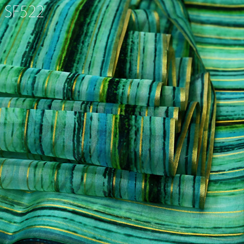 Green Pure Silk Organza Saree Indian Printed Fabric by the Yard Crafting Sewing Bride Wedding Dresses Costumes Women Apparel Light Weight