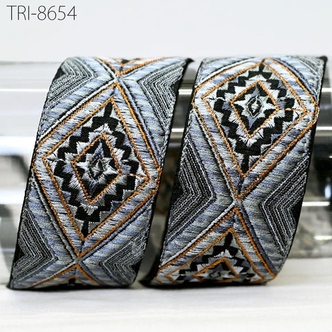 9 Yard Grey Indian 5 CM Sari Border Embellishments Embroidery Trim Embroidered Saree Ribbon Crafting Curtain Headbands Dog Collar Tote Bag